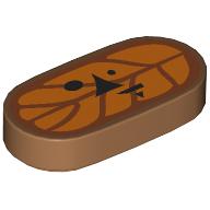 Tile, Round 1 x 2 Oval with Orange and Dark Orange Leaf with Black Eyes, Nose and Mouth Pattern (The Legend of Zelda Korok Hollo Face): {умерен нуга}