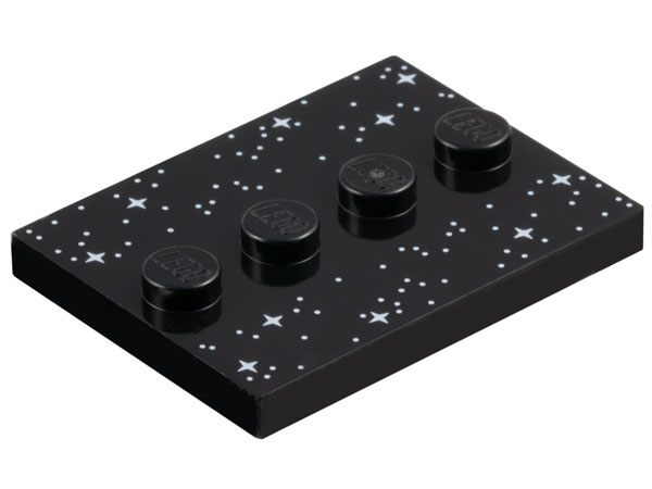 Tile, Modified 3 x 4 with 4 Studs in Center with White Dots and Sparkles / Stars Pattern: {черен}