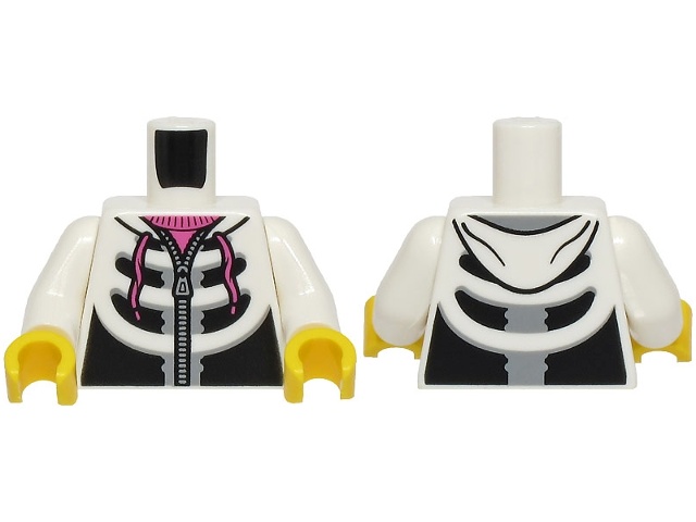 Torso Black and Light Bluish Gray Hoodie with Zipper and Skeleton Ribs, Dark Pink Laces and Shirt Pattern (BAM) / White Arms / Yellow Hands: {бял}