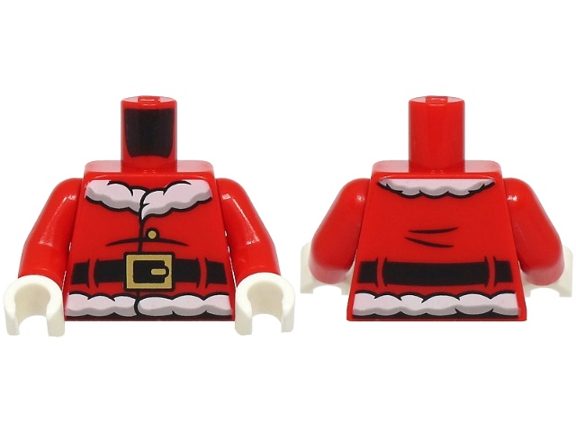 Torso Santa Jacket with White Fur Collar and Waistband, Black Creases and Belt with Gold Buckle Pattern (BAM) / Red Arms / White Hands: {ярко червен}