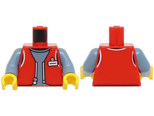 Torso Vest Open with Silver Zipper and White ID Badge over Sand Blue Shirt Pattern / Sand Blue Arms / Yellow Hands: {ярко червен}