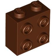 BRICK 1X2X1 2/3 W/4 KNOBS: {червеникаво-кафяв}
