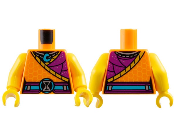 Torso Tunic, Bright Light Orange Scales, Magenta Panel with Silver Dots, Necklace and Hourglass, Medium Azure Pendant and Belt Pattern / Yellow Arms / Yellow Hands: {ярко оранжев}