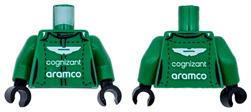 Torso Racing Suit with Black Trim and Stitches and White Aston Martin, 'cognizant' and 'aramco' Logo Pattern / Green Arms / Black Hands: {тъмно зелен}