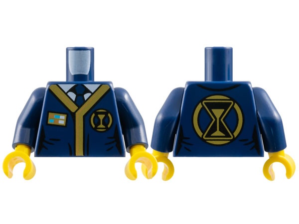 Torso Tunic with Black and Gold Hem, Hourglasses and Badge with Medium Azure and White Rectangles over Shirt with Tie Pattern /  Dark Blue Arms / Yellow Hands: {земно син}