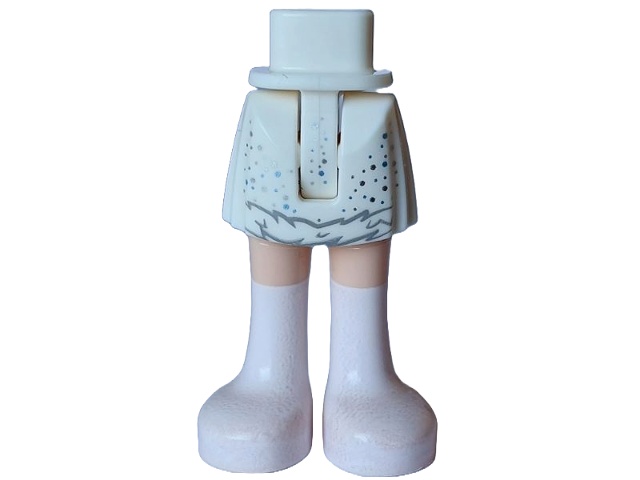 Mini Doll Hips and Skirt with Molded Light Nougat Legs and Printed Bright Light Yellow, Bright Pink and Orange Flowers, Dark Orange Shoes with White Laces and Soles and Medium Lavender Socks Pattern - Thin Hinge: {бял}