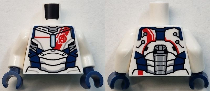 Torso Dark Blue Armor with Red Avengers Logo and Red Stripe on Front and Back Pattern (Iron Legion) / White Arms / Dark Blue Hands: {бял}