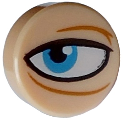 Tile, Round 1 x 1 with Black and White Eye, Sand Blue Iris and Medium Nougat Wrinkles Pattern Model Left Side: {светло нуга}
