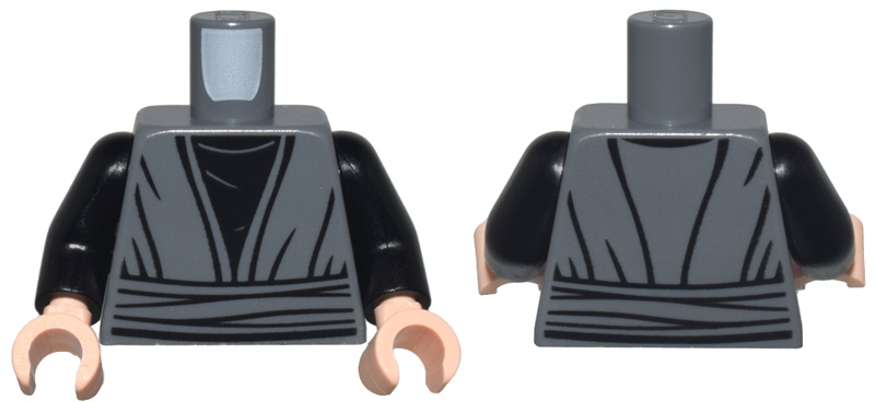 Torso SW Jedi Robe, Waist Sash and Black Shirt with Creases Pattern / Black Arms / Light Nougat Hands: {тъмно каменно сив}