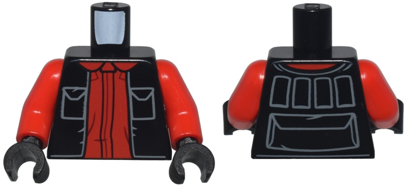 Torso SW Pilot Flight Suit, Vest with Light Bluish Gray Pockets and Pouch Outlines over Red Shirt Pattern / Red Arms / Black Hands: {черен}
