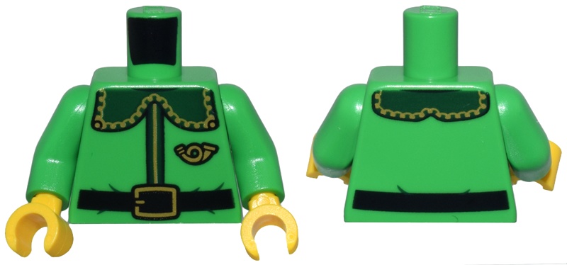 Torso Coat with Dark Green Collar with Gold Trim and Mail Horn, and Black Belt Pattern / Bright Green Arms / Yellow Hands: {ярко зелен}