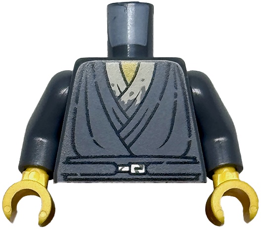 Torso SW Jedi Robe with Silver Belt Buckle, Tan Shirt with Dirt Stains, Yellow Neck, Simulated Wear Pattern / Dark Bluish Gray Arms / Yellow Hands: {тъмно каменно сив}