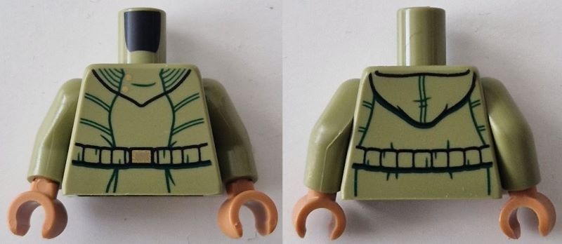 Torso SW Hoodie Jacket with Dark Green Lines, Black Belt with Gold Buckle Pattern / Olive Green Arms / Medium Nougat Hands: {маслинено зелен}