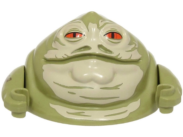 Body SW Hutt Adult - Torso and Head with Arms with Tan Face, Orange Eyes and Dark Bluish Gray Wrinkles on Back Pattern: {маслинено зелен}