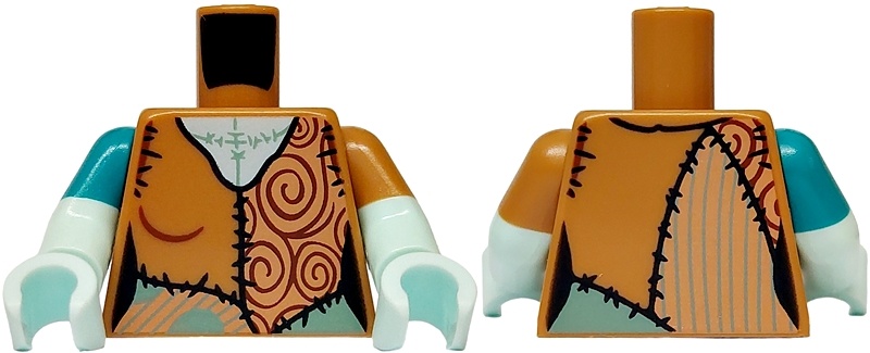Torso Female Patchwork Ragdoll with Large Spirals Pattern / Light Aqua Arm Left with Medium Nougat Short Sleeve / Light Aqua Arm Right with Dark Turquoise Short Sleeve / Light Aqua Hands: {умерен нуга}