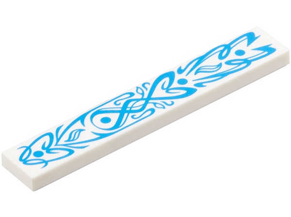 Tile 1 x 6 with Dark Azure Flowery Filigree with Dots and Curved Lines Pattern: {бял}