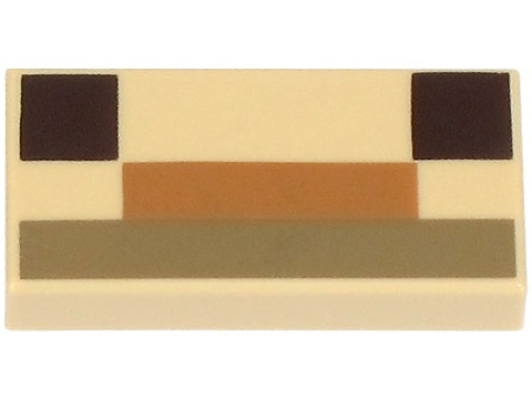 Tile 1 x 2 with Dark Brown Squares, Medium Nougat and Dark Tan Rectangles Pattern (Minecraft Baby Llama Nose and Mouth): {тухлено жълт}