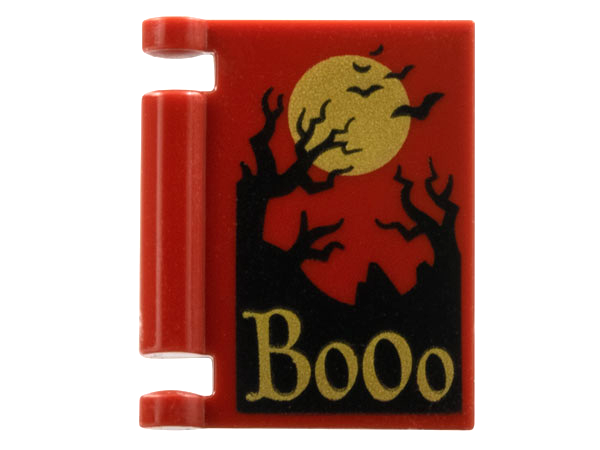 Minifigure, Utensil Book Cover with Gold Moon and 'Booo', Black Bats and Dead Trees Pattern: {нов тъмно червен}