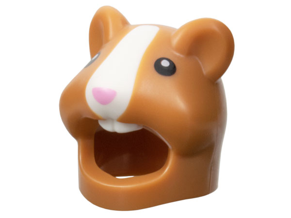 Minifigure, Headgear Head Cover, Costume Hamster with Molded White Muzzle and Teeth and Printed Black Eyes and Bright Pink Nose Pattern: {умерен нуга}