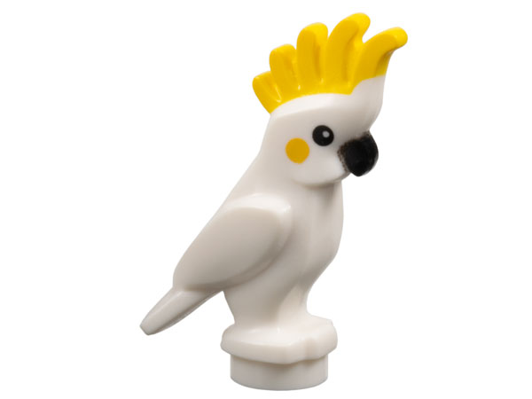 Bird, Parrot Cockatoo with Yellow Crest and Cheeks, Black Eyes and Beak Pattern: {бял}