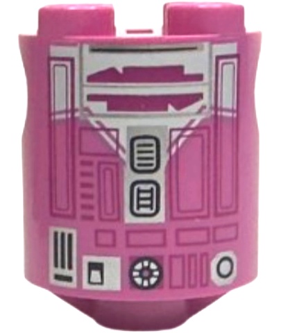 Brick, Round 2 x 2 x 2 Robot Body with White Panel, Magenta Lines and Rectangles and Black and Silver Droid Details Pattern (QT-KT): {ярко пурпурен}