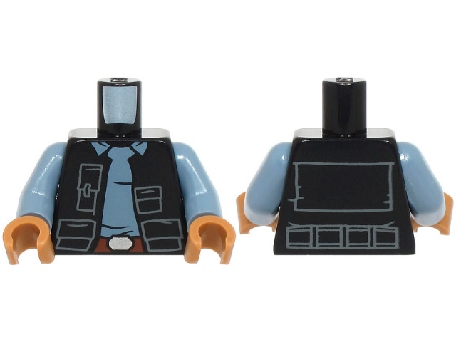 Torso SW Vest Open with Pockets over Sand Blue Shirt with Collar, Reddish Brown Belt with Silver Buckle Pattern / Sand Blue Arms / Medium Nougat Hands: {черен}