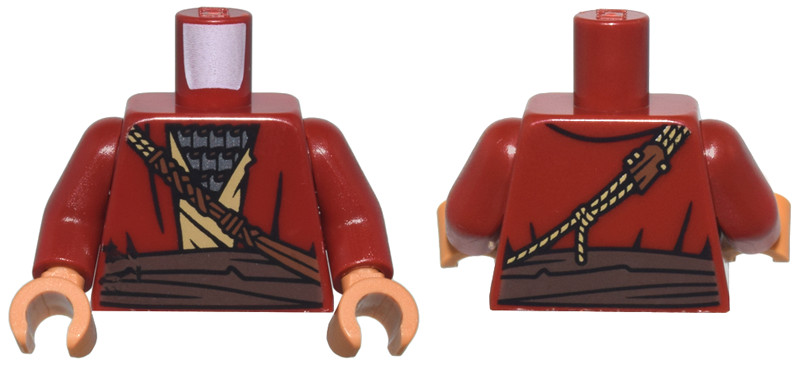 Torso SW Robe over Tan Tunic and Silver Armor, Dark Brown Belt, Reddish Brown and Tan Strap and Rope Pattern / Dark Red Arms / Medium Nougat Hands: {нов тъмно червен}