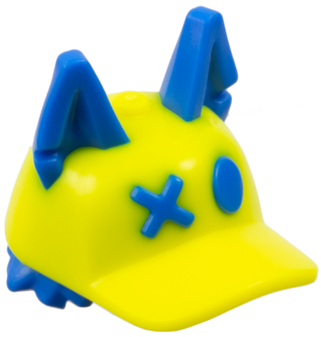 Minifigure, Hair Combo, Hair with Hat, Short Hair, Pointed Ears and 'XO' and Molded Neon Yellow Ball Cap Pattern: {ярко син}