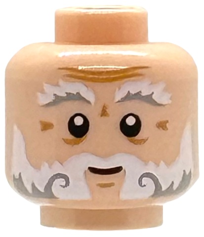 Minifigure, Head White and Light Bluish Gray Bushy Eyebrows, Moustache and Beard, Medium Nougat Wrinkles, Chin Dimple and Forehead Creases, Grin Pattern: {светло нуга}