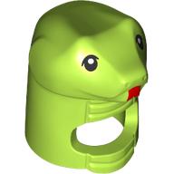 Minifigure, Headgear Head Cover, Costume Snake with Black Eyes and Red Tongue Pattern: {ярко жълто-зелен}