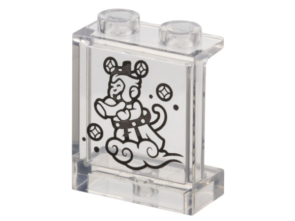 Panel 1 x 2 x 2 with Side Supports - Hollow Studs with Black Monkey King (Sun Wukong) Flying on Cloud Pattern: {прозрачен}