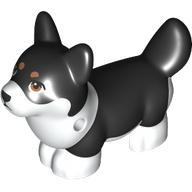 Dog, Friends, Corgi with Molded White Lower Body and Face and Printed Black Nose and Mouth and Medium Nougat Eyes and Eyebrows Pattern (Peaches): {черен}