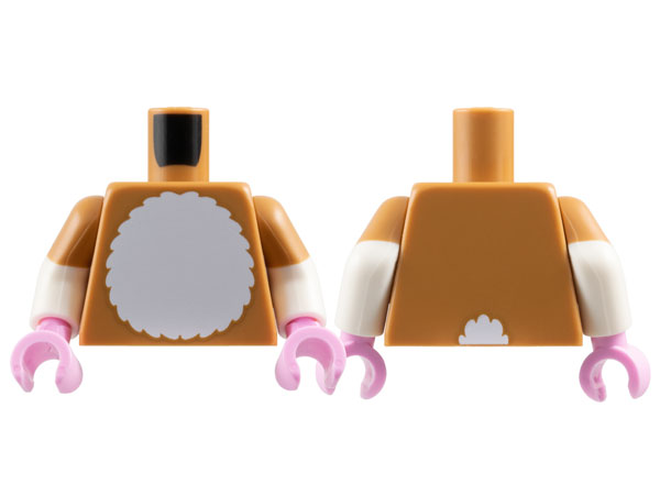 Torso White Furry Chest and Tail on Back Pattern / White Arms with Molded Medium Nougat Short Sleeves Pattern / Bright Pink Hands: {умерен нуга}