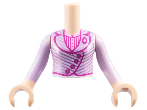 Torso Mini Doll Girl Lavender Jacket with Metallic Pink Stripes and Magenta Trim over Bright Pink Shirt Pattern, Light Nougat Arms with Hands with Lavender Long Sleeves: {светло нуга}