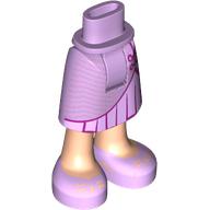 Mini Doll Hips and Skirt Mid-Length with Molded Light Nougat Legs and Printed Magenta Ruffles, Metallic Pink Stripes and Lavender Shoes Pattern - Thick Hinge: {лавандулов}
