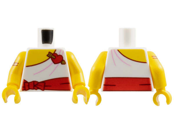 Torso Toga with Yellow Chest, Red Sash and Heart with Gold Arrow, Dark Red Outline and Bright Pink Folds Pattern / Yellow Arm Left / Yellow Arm Right with Gold and Reddish Brown Twisted Upper Arm Bracelet Pattern / Yellow Hands: {бял}