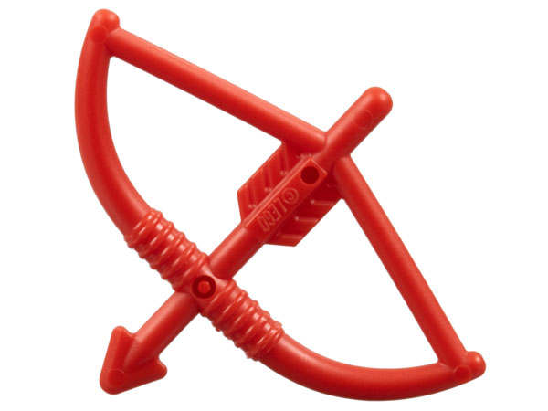 Minifigure, Weapon Bow, Longbow with Arrow Drawn: {ярко червен}