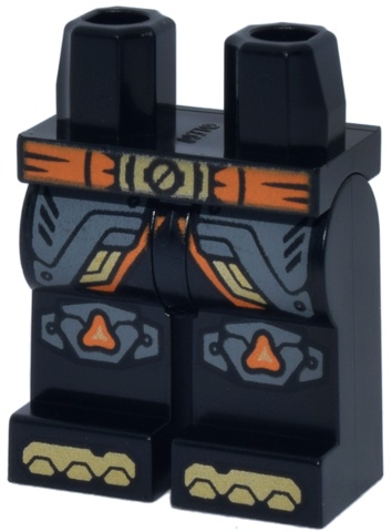 Hips and Legs with Orange Belt with Gold Buckle, Dark Bluish Gray Armor Panels with Trim and Rivets, Knee Pads, Shoe Tips Pattern: {черен}