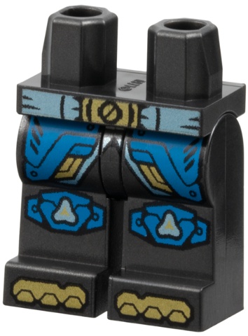 Hips and Legs with Metallic Light Blue Belt with Gold Buckle, Dark Azure Armor Panels with Trim and Rivets, Knee Pads, Shoe Tips Pattern: {титаниево метален}