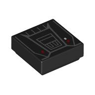 Tile 1 x 1 with SW Moff Gideon Jet Pack with Dark Bluish Gray Lines and Trapezoids and Red and White Rectangles Pattern: {черен}