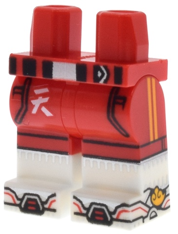 Hips and Legs with Molded White Lower Legs / Boots and Printed Black Belt, Pockets, and Boot Tips, Bright Light Orange Wings and Stripes, White Chinese Logogram '天' (Sky) Pattern: {ярко червен}