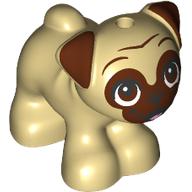 Dog, Friends, Pug, Standing with Reddish Brown Muzzle, Ears and Eyes Looking Up and Bright Pink Tongue Pattern (Dango): {тухлено жълт}