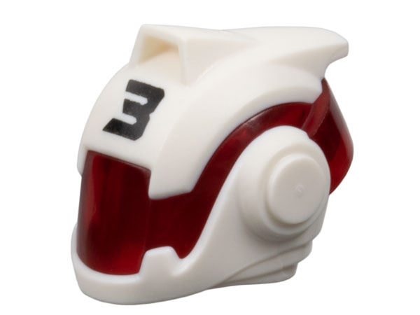 Minifigure, Headgear Helmet with Molded Trans-Red Visor and Printed Black Number 3 Pattern: {бял}
