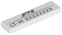 Tile 1 x 4 with Dark Silver 'P1', 'LT-M' and 8-Digit Serial Number Pattern: {бял}