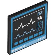 Road Sign 2 x 2 Square with Open O Clip with Hospital Computer Screen with Dark Azure Border and Buttons, Bright Light Blue '82', Monitor Wave and Base, White '56' and Lines Pattern: {черен}