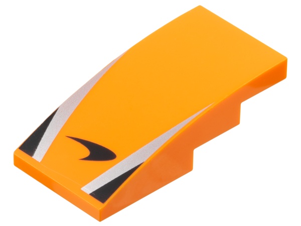 Slope, Curved 4 x 2 with McLaren Logo, Silver Stripes, Black Triangles Pattern: {ярко оранжев}
