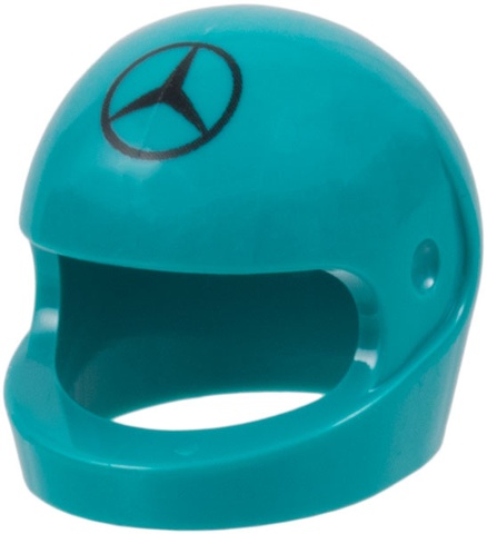 Minifigure, Headgear Helmet Motorcycle (Standard) with Black Mercedes Logo Pattern: {ярко синьо-зелен}
