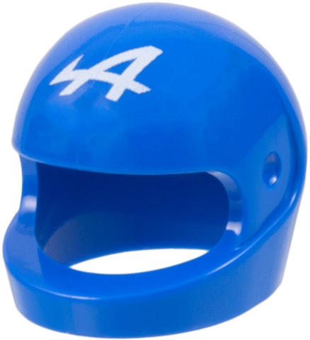 Minifigure, Headgear Helmet Motorcycle (Standard) with Alpine Formula 1 Logo Stylized White Capital Letter A Pattern: {ярко син}