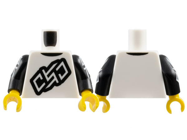 Torso Shirt with Black Outline Stylized 'OSO' and Collar Pattern / Black Arms with White Stylized 'OSO' Pattern / Yellow Hands: {бял}