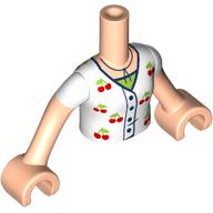 Torso Mini Doll Girl White Shirt with Black Buttons and Red Cherries over Lime Top Pattern, Light Nougat Arms with Hands with White Short Sleeves: {светло нуга}